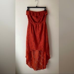 Y2K Burnt Orange Lace Dress